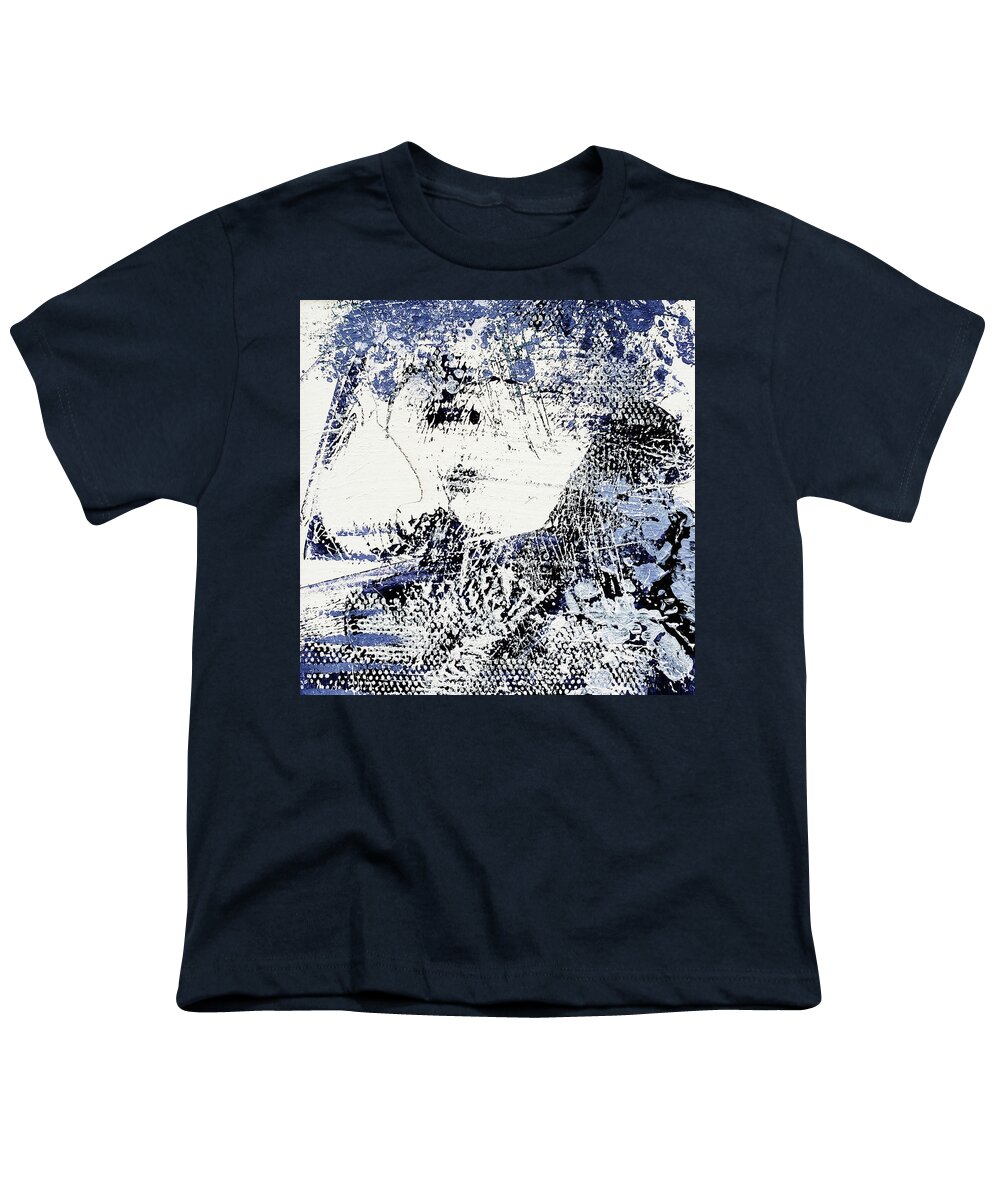 Indigo Youth T-Shirt featuring the painting BANYAN TREE Indigo Blue and White Abstract by Lynnie Lang
