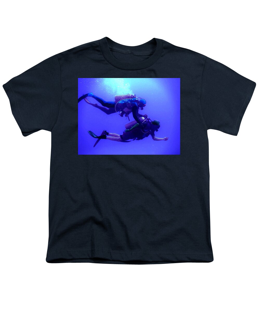 Deep Blue Is A Digital Expression Of The Deep-sea Diving Experience. Youth T-Shirt featuring the digital art Blue Dimensions 3 by Aldane Wynter