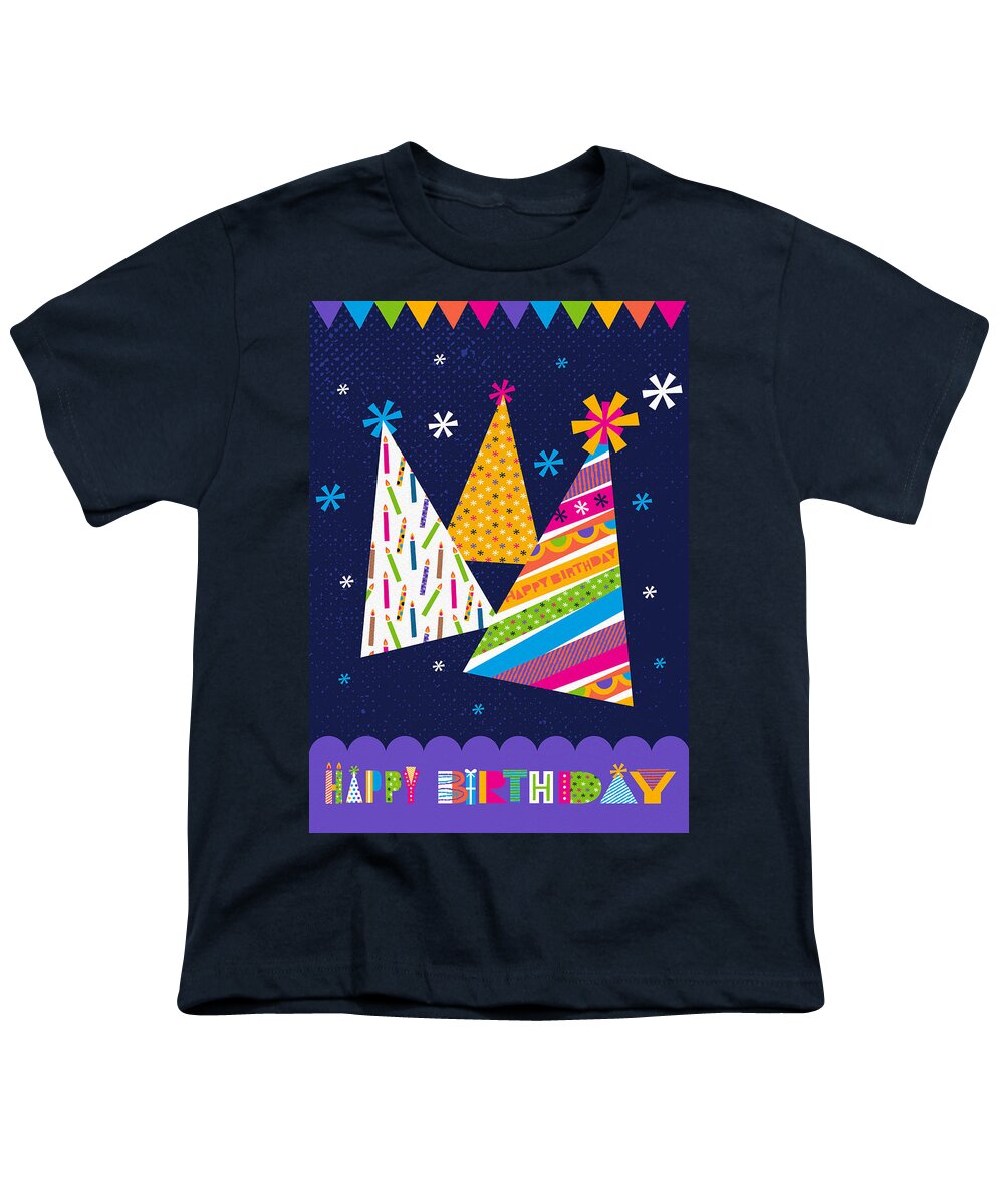 Bold Youth T-Shirt featuring the painting Bold Birthday Hats Birthday Greeting Card - Art by Jen Montgomery by Jen Montgomery