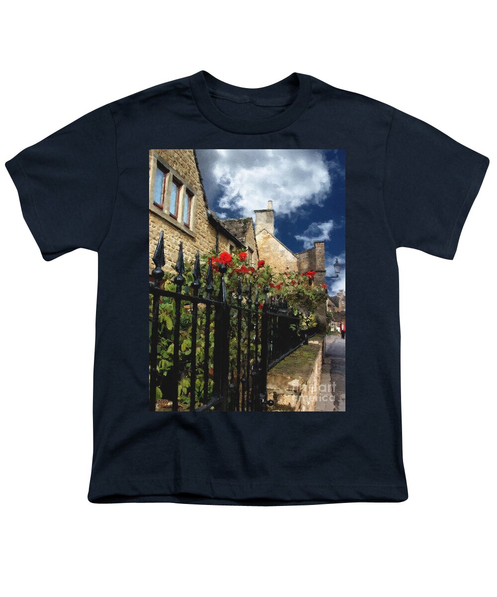 Bourton-on-the-water Youth T-Shirt featuring the photograph Bourton Red Roses by Brian Watt