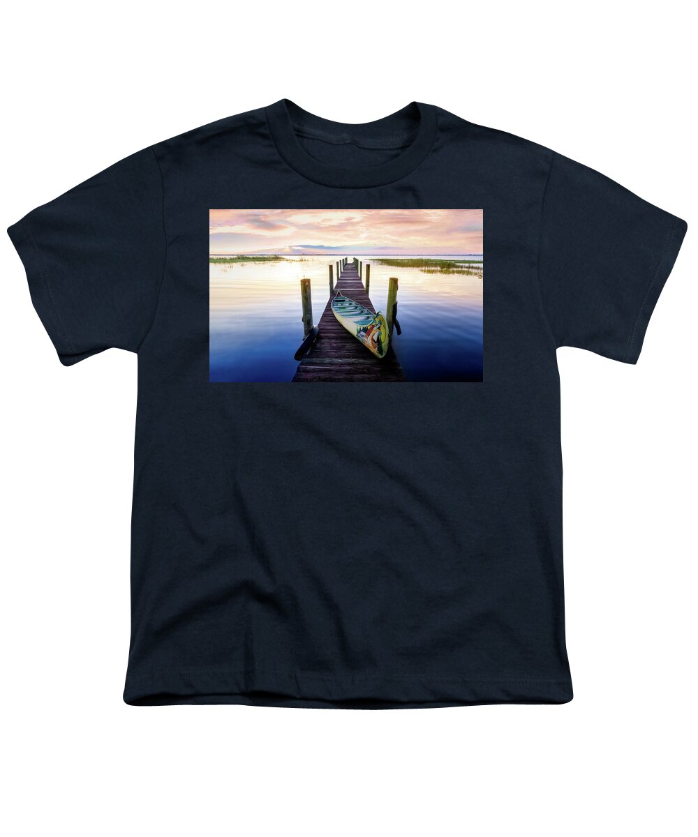 Dock Youth T-Shirt featuring the photograph Canoe on the Dock by Debra and Dave Vanderlaan