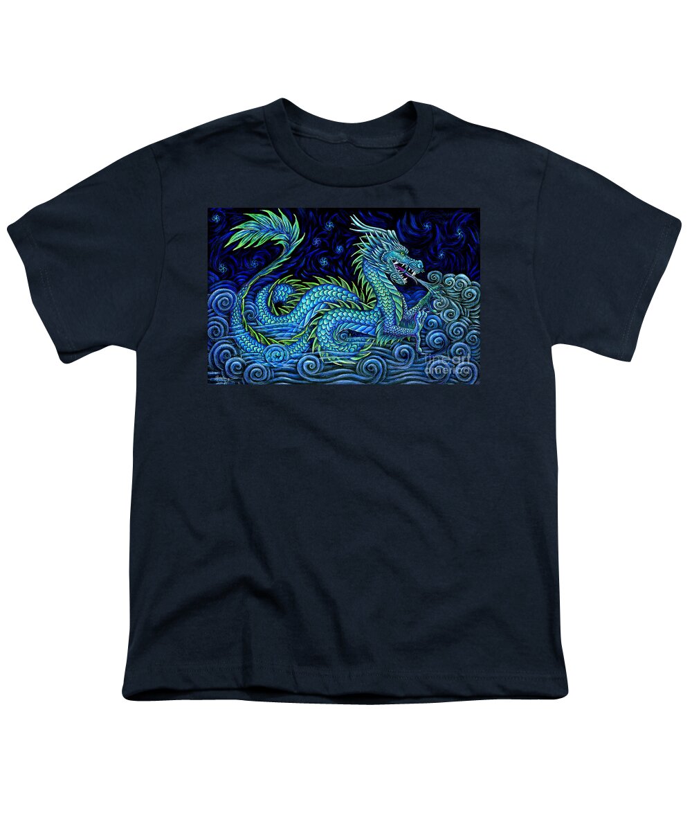 Chinese Dragon Youth T-Shirt featuring the drawing Chinese Azure Dragon by Rebecca Wang