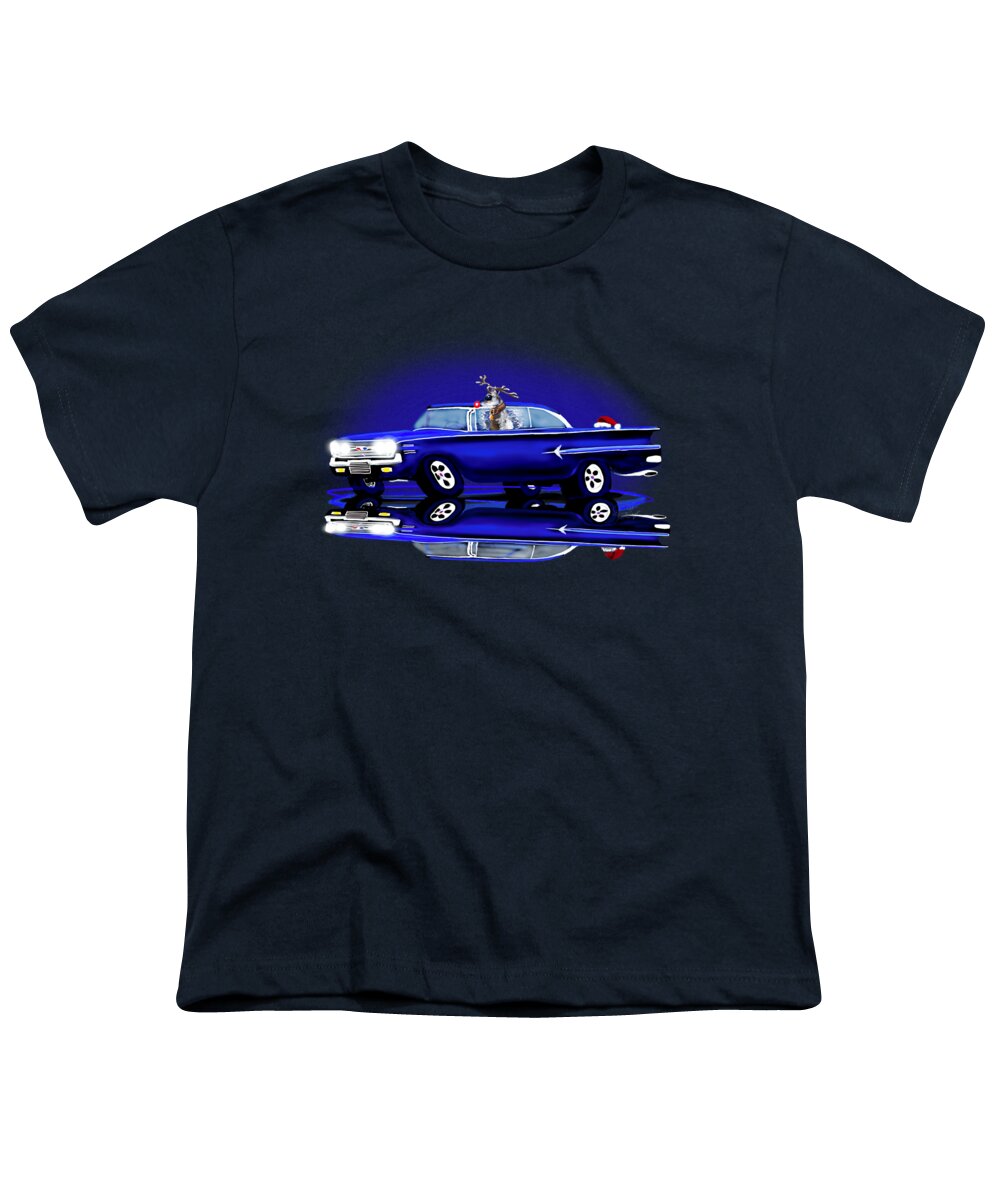  Youth T-Shirt featuring the digital art Christmas Chevrolet Impala by Doug Gist