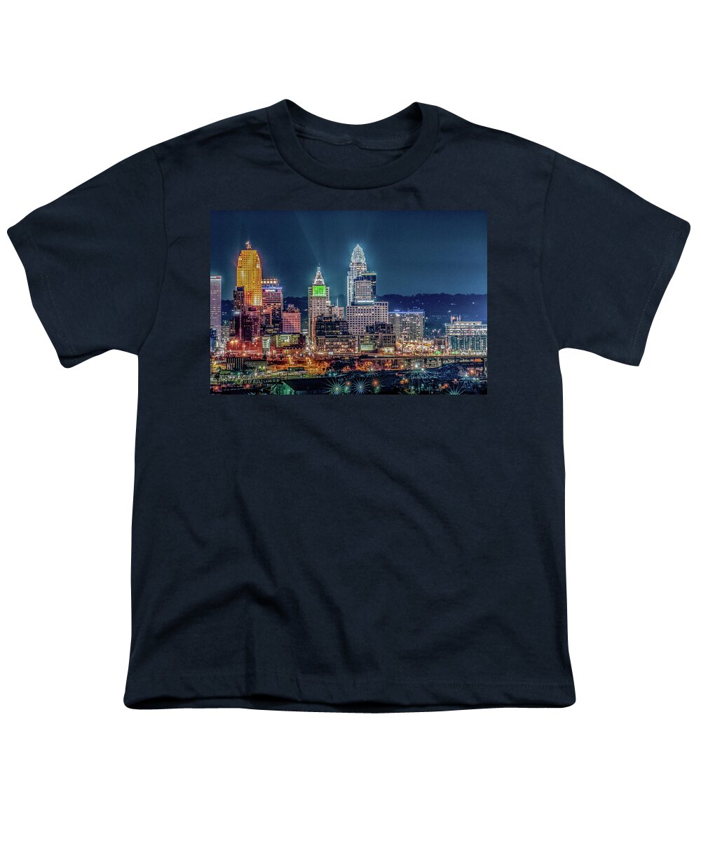 Cincinnati Youth T-Shirt featuring the photograph Cincinnati Ohio Skyline During December by Dave Morgan