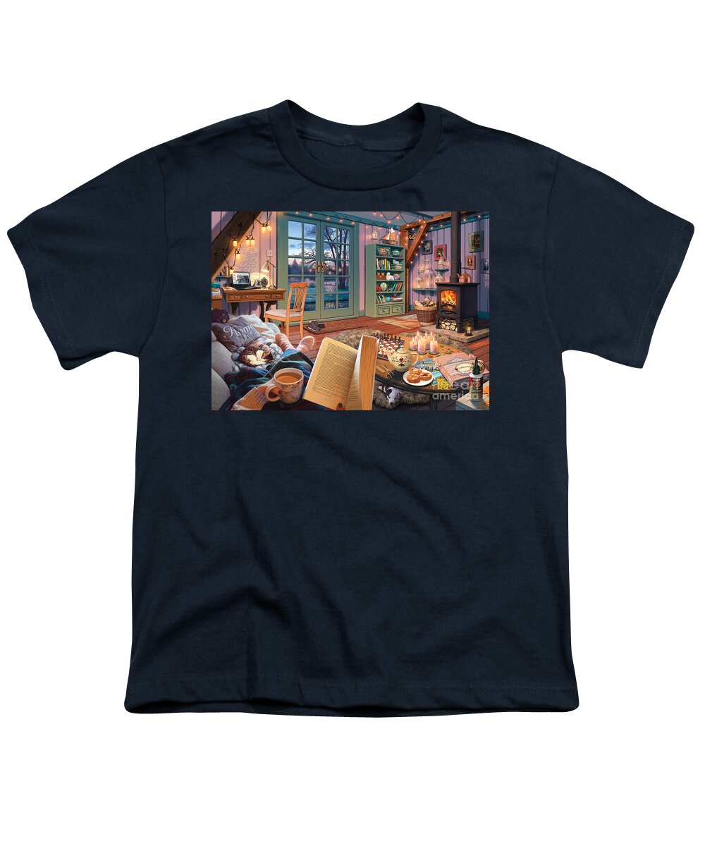 Cabin Youth T-Shirt featuring the digital art Cosy Cabin by MGL Meiklejohn Graphics Licensing