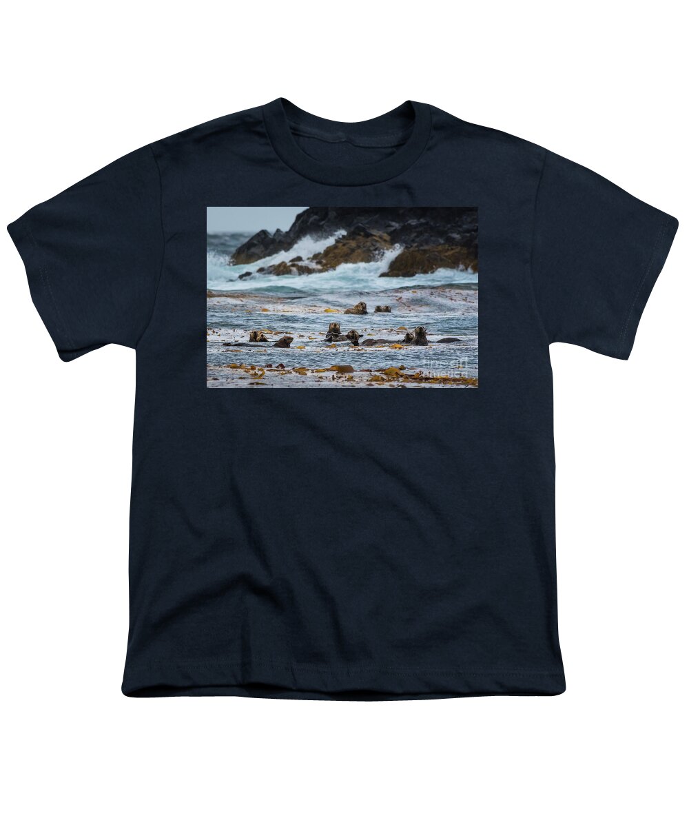 Alaska Youth T-Shirt featuring the photograph Curious Sea Otters in a Raft of Kelp by Nancy Gleason
