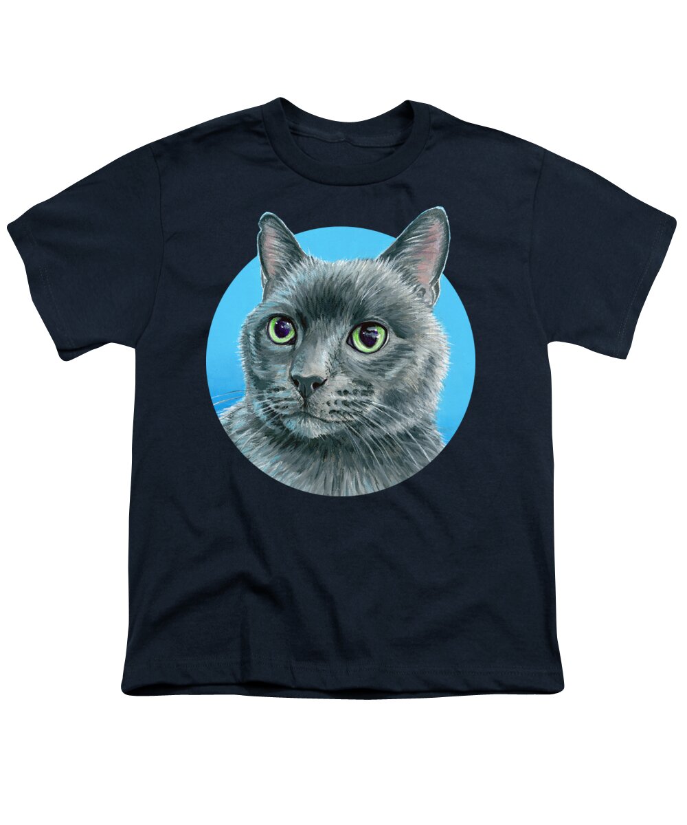 Cat Youth T-Shirt featuring the painting Cute Gray Kitty Cat by Rebecca Wang