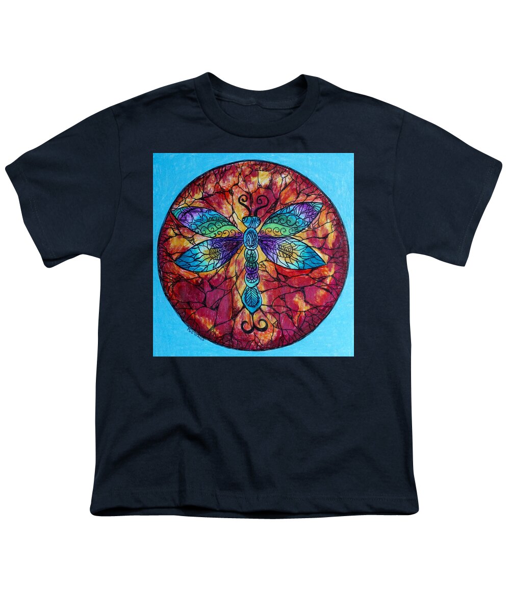 Dragonflies Youth T-Shirt featuring the drawing Dragonfly Mandala by Megan Walsh