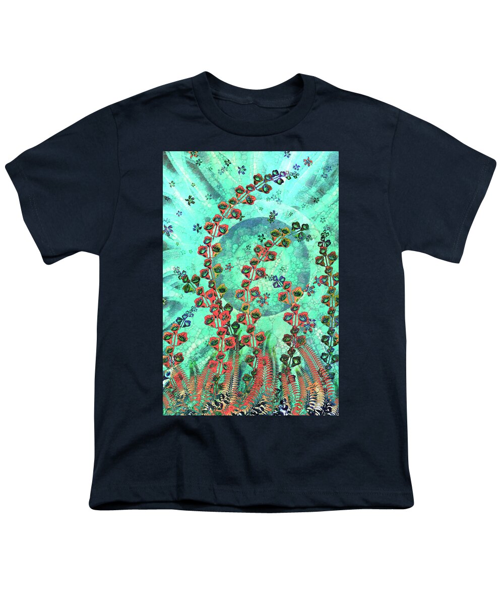 Ferns Youth T-Shirt featuring the digital art Ferns and Foxgloves by Peggy Collins