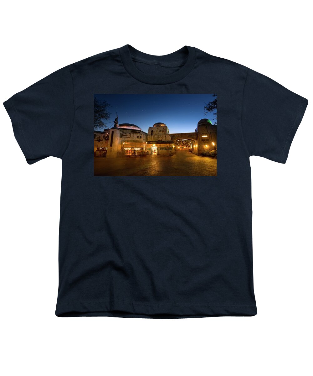 Wdw Youth T-Shirt featuring the photograph Galaxy's Edge Entrance and Droid Depot by Mark Andrew Thomas
