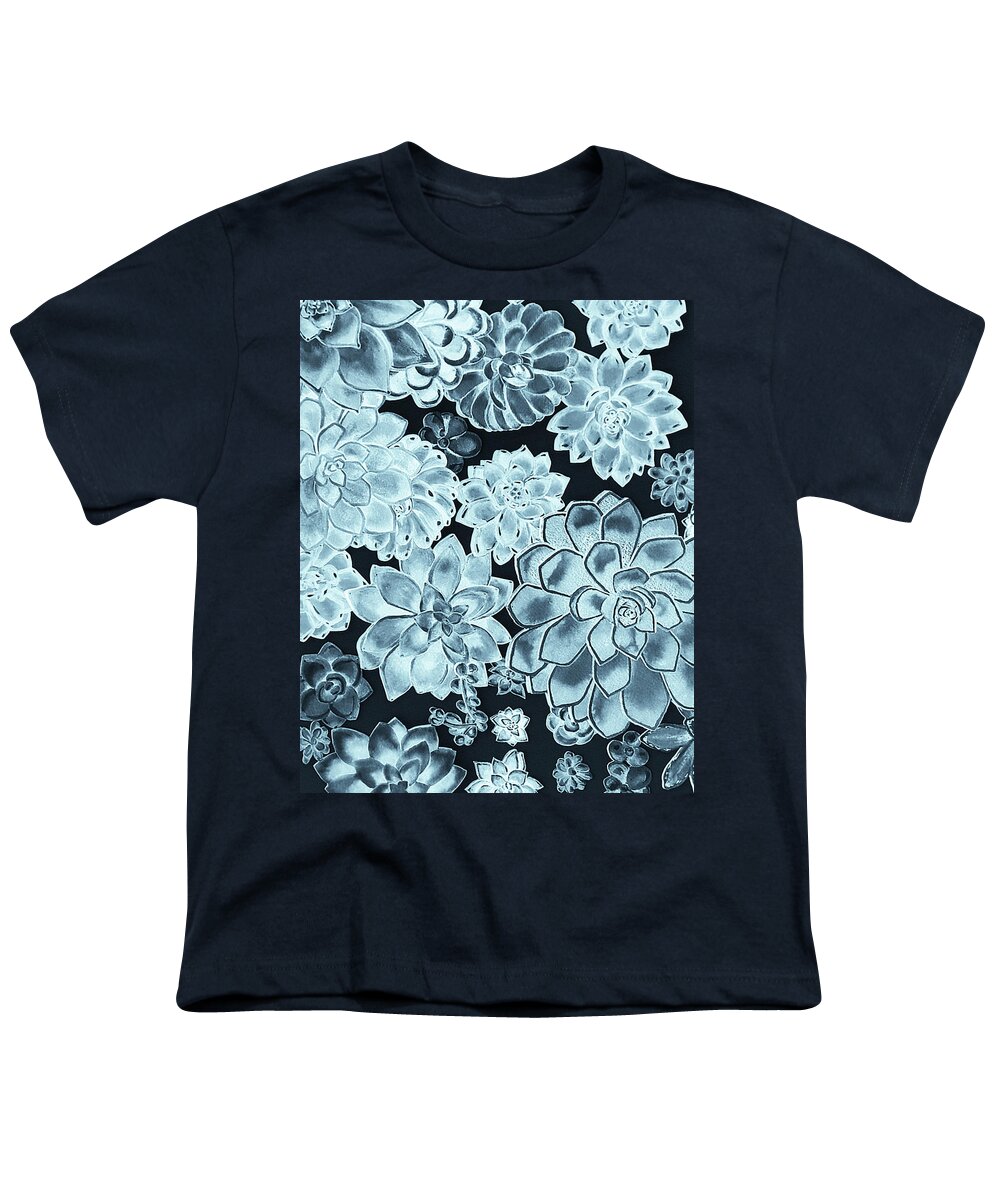 Succulent Youth T-Shirt featuring the painting Gorgeous Juicy Succulent Plants Wall Contemporary Decor In Teal Blue III by Irina Sztukowski