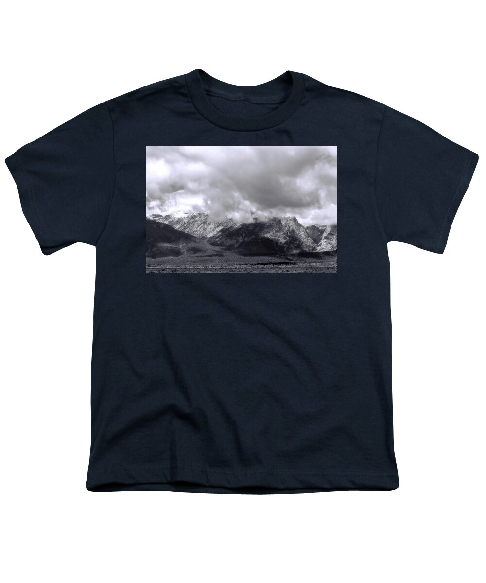 Grand Tetons Youth T-Shirt featuring the photograph Grand Tetons in Black and white by Cathy Anderson