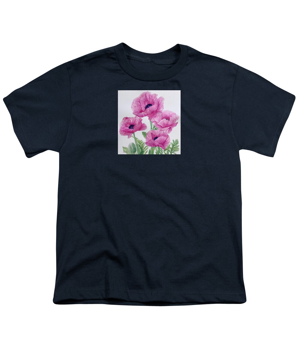 Poppy Youth T-Shirt featuring the painting Hot Pink Poppies by Nicole Curreri