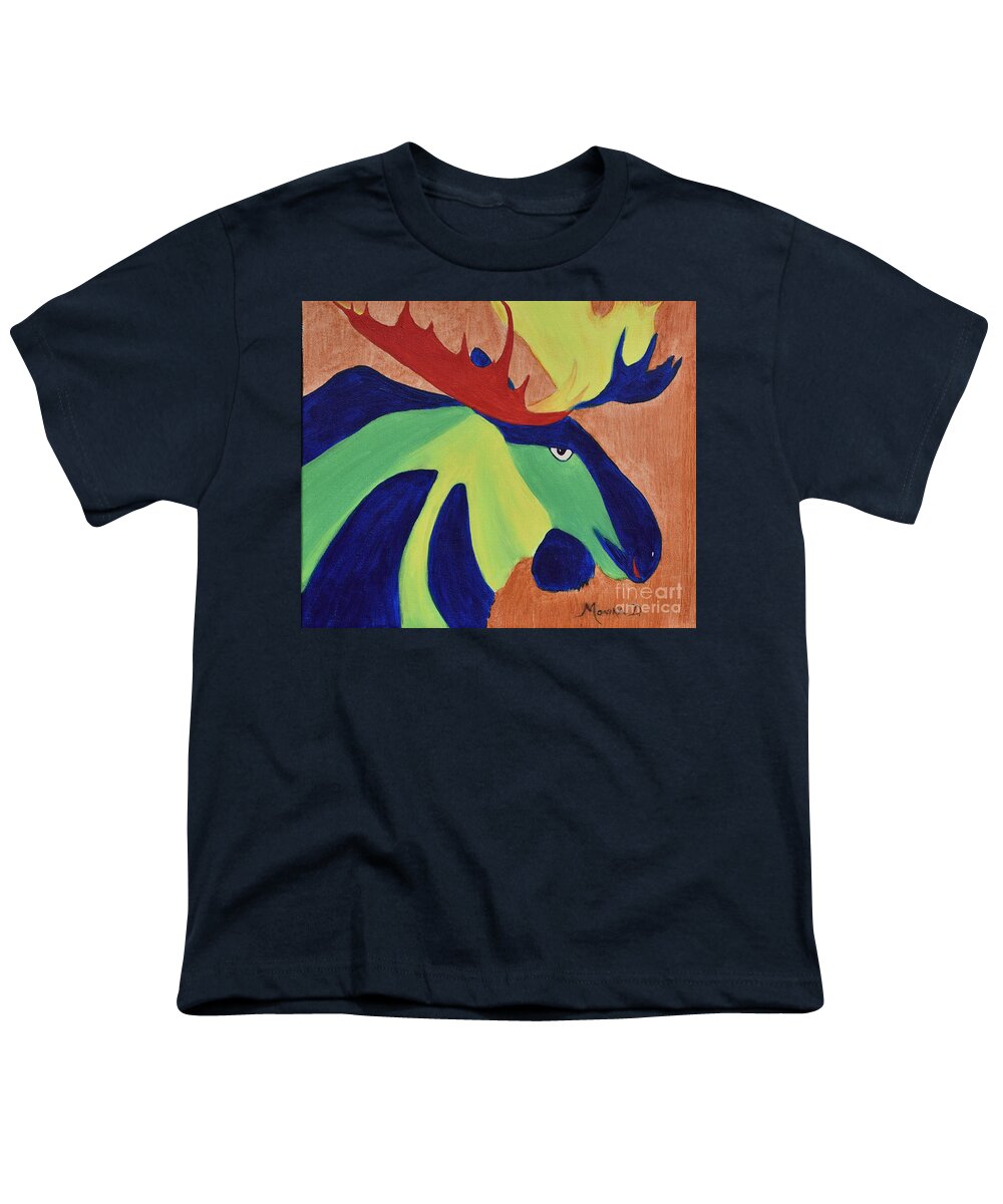 Moose Youth T-Shirt featuring the painting Impressions of Moose by Monika Shepherdson