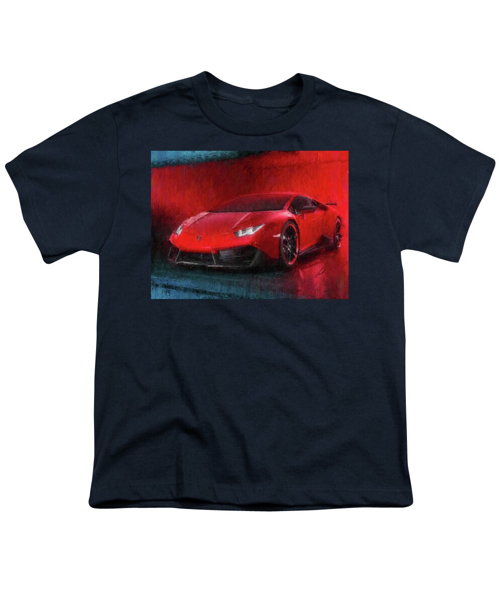 Car Youth T-Shirt featuring the painting Lamborghini Huracan painting by Vart by Vart