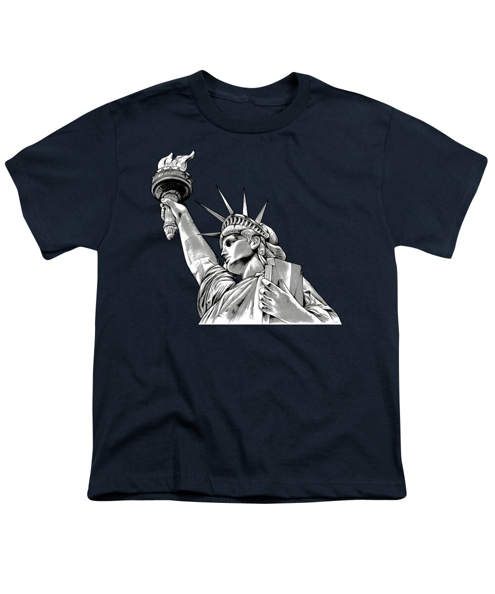 Statue Of Liberty Youth T-Shirt featuring the digital art Liberty Line Art by Greg Joens