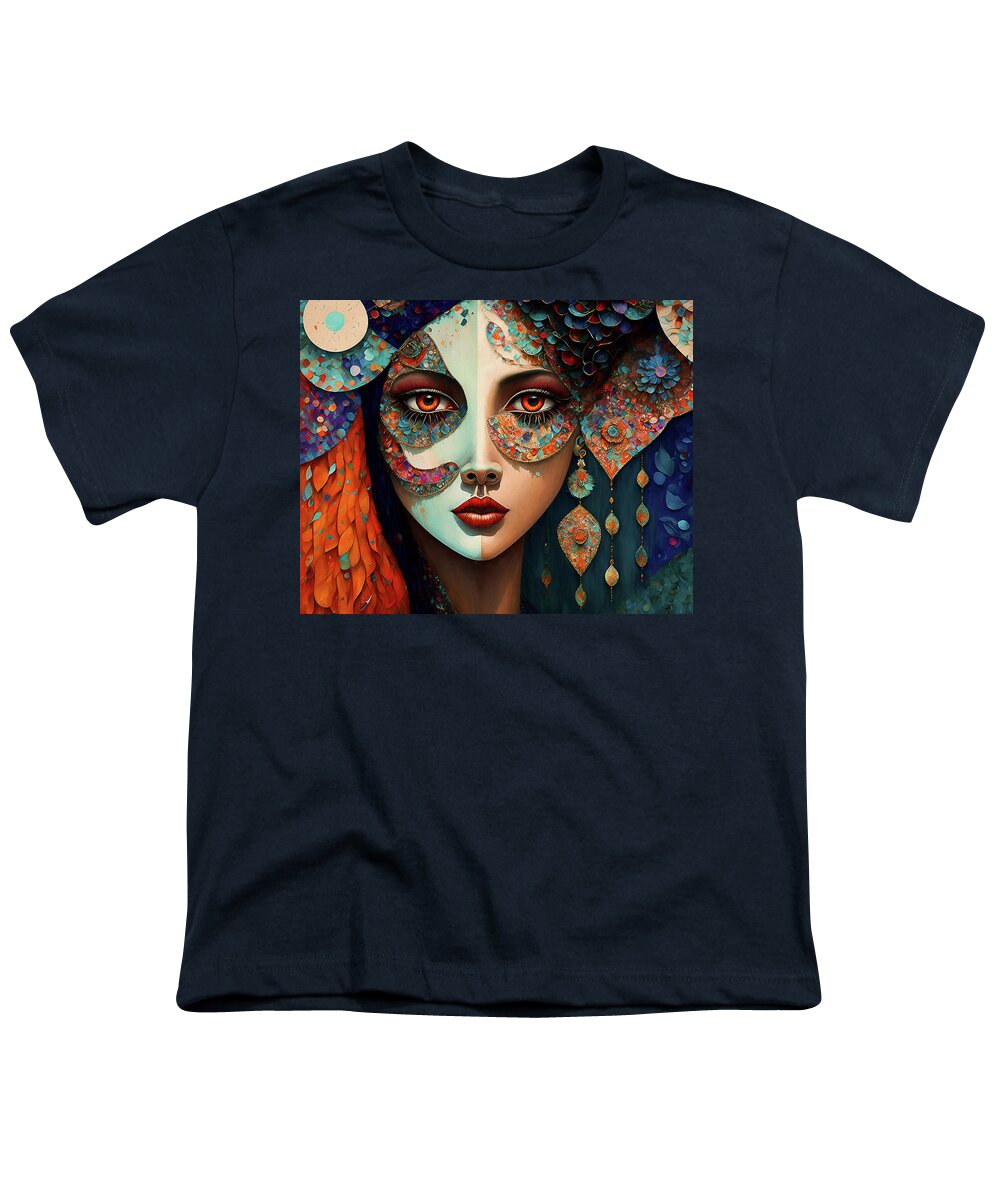 Mardi Gras Youth T-Shirt featuring the digital art Mardi Gras Woman by Peggy Collins