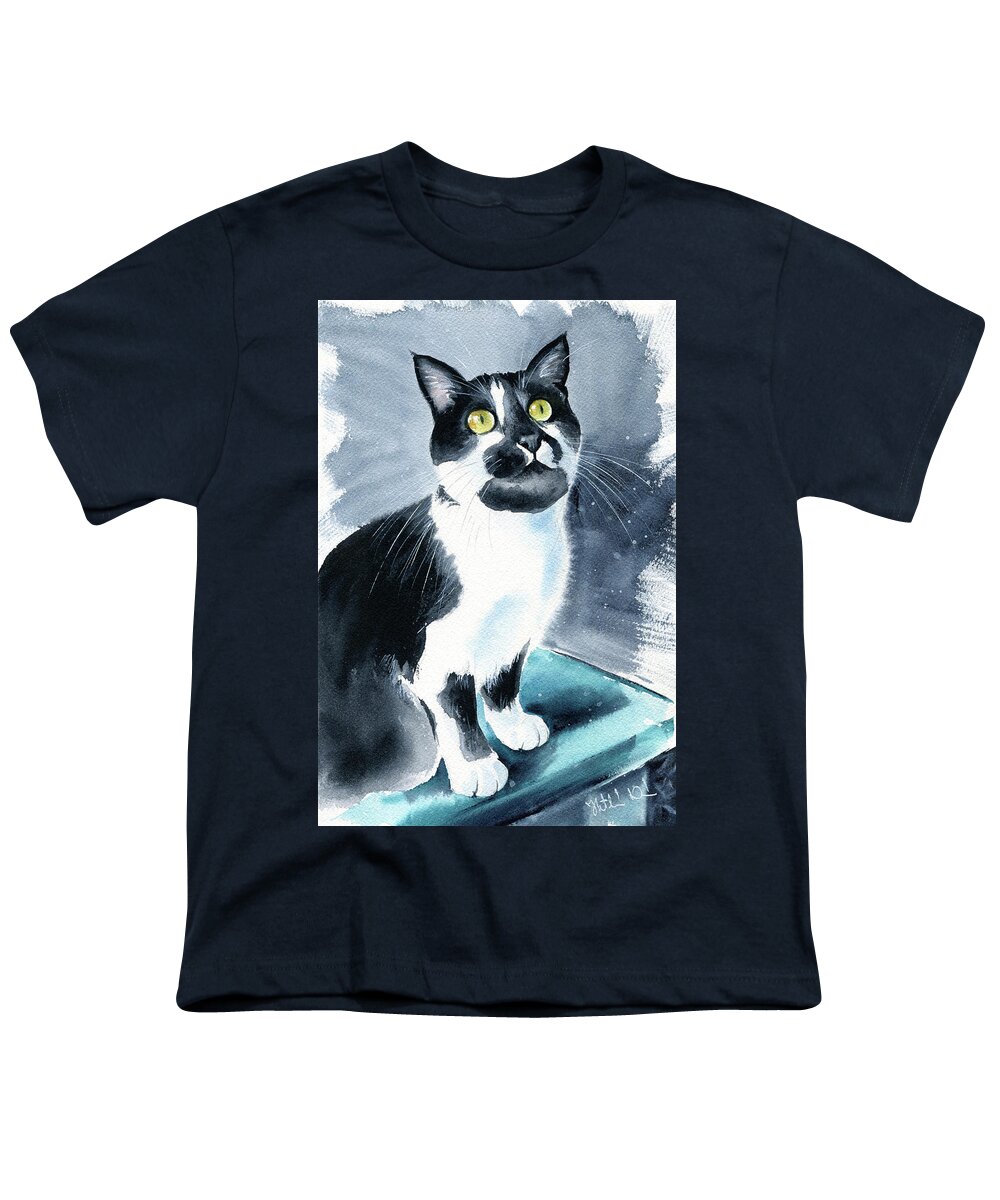 Cats Youth T-Shirt featuring the painting Mog Tuxedo Cat Painting by Dora Hathazi Mendes