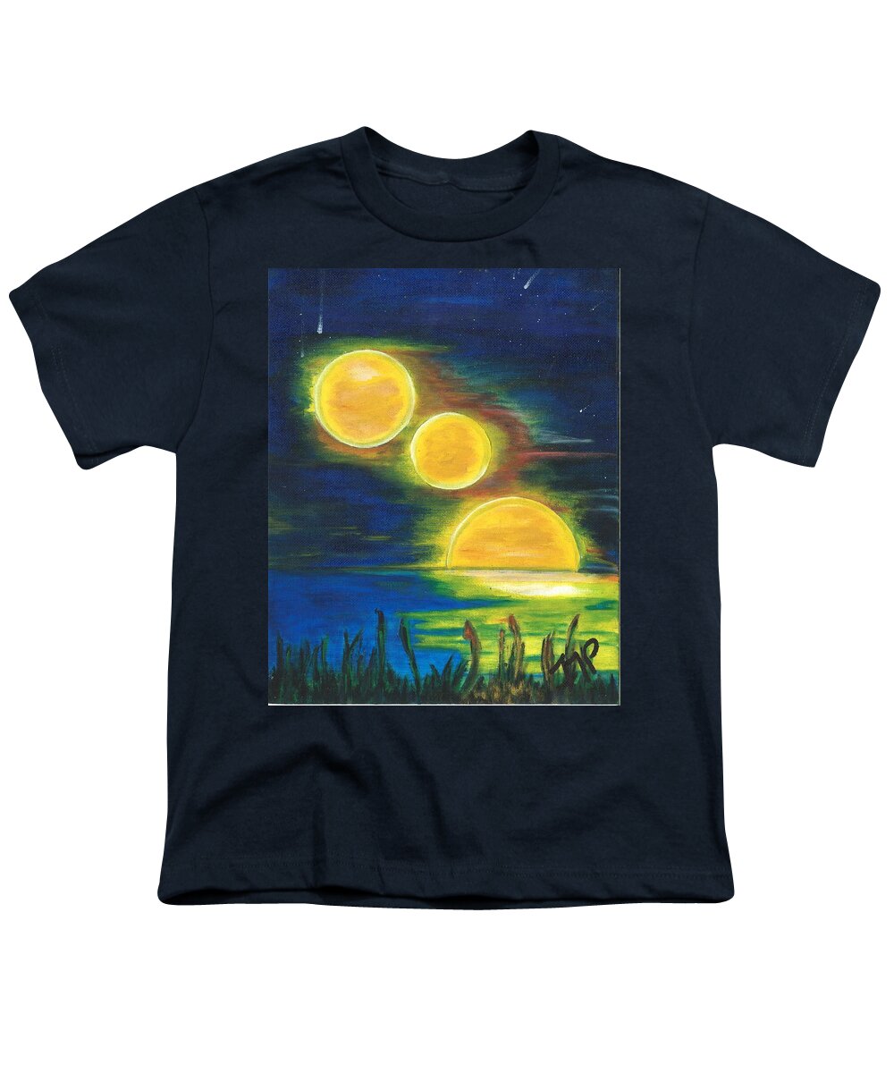 Night Sky Youth T-Shirt featuring the painting Moons Alighting by Esoteric Gardens KN