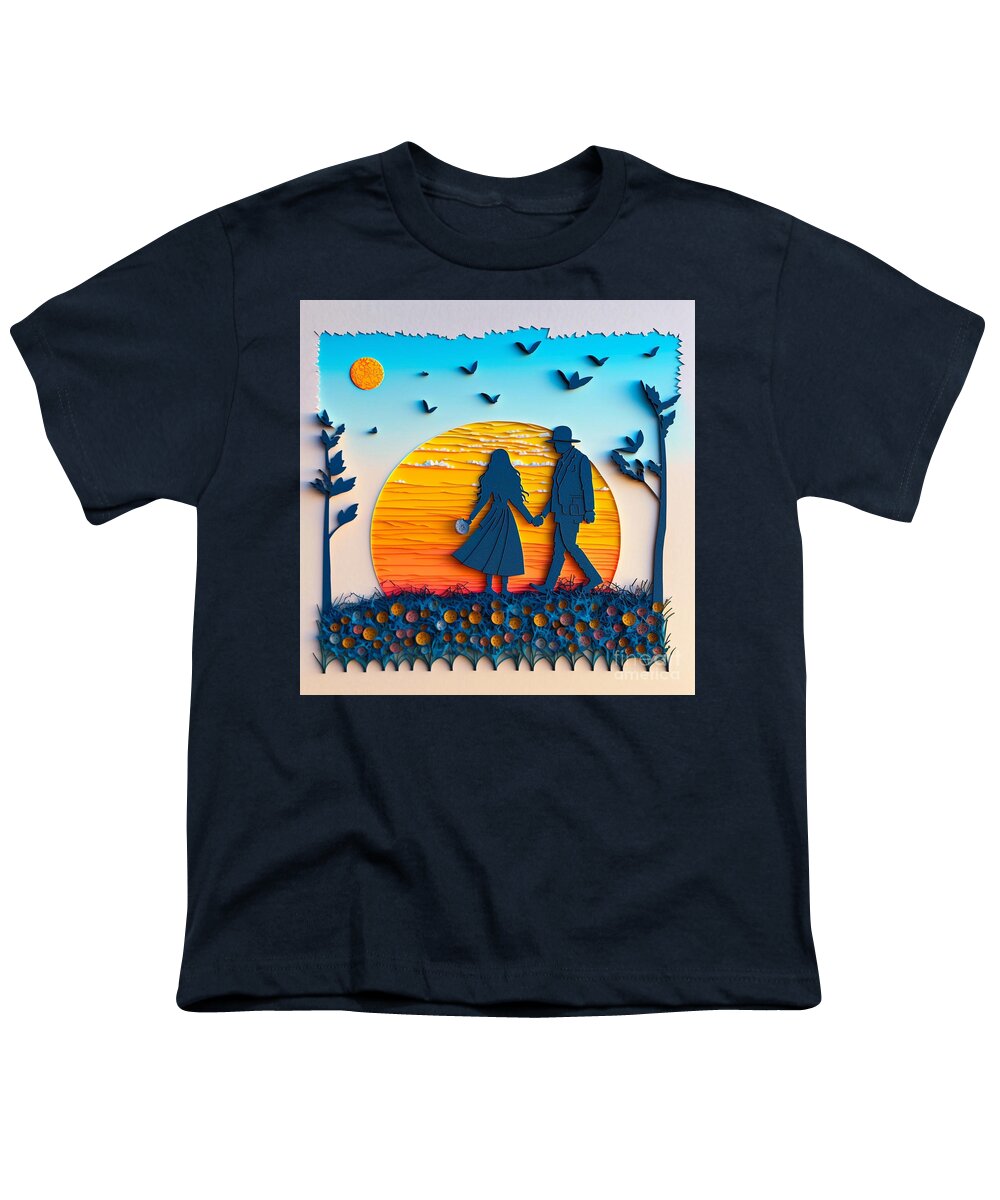 Morning Walk - Quilling Youth T-Shirt featuring the digital art Morning Walk - Quilling by Jay Schankman