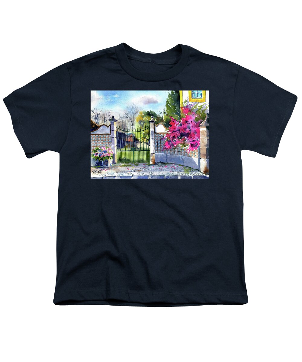 Portugal Youth T-Shirt featuring the painting Old Gate In Portugal Painting by Dora Hathazi Mendes