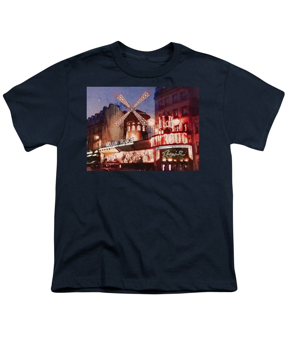 Moulin Rouge Youth T-Shirt featuring the painting Paris. Moulin Rouge. by Alex Mir
