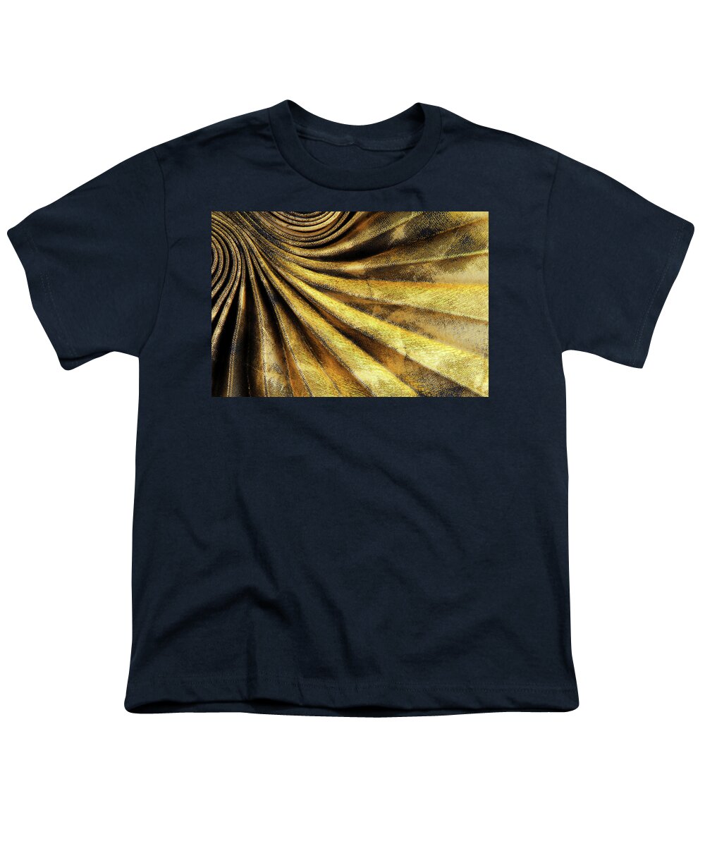 Background Youth T-Shirt featuring the photograph Pleated Golden Fabric Texture by Severija Kirilovaite