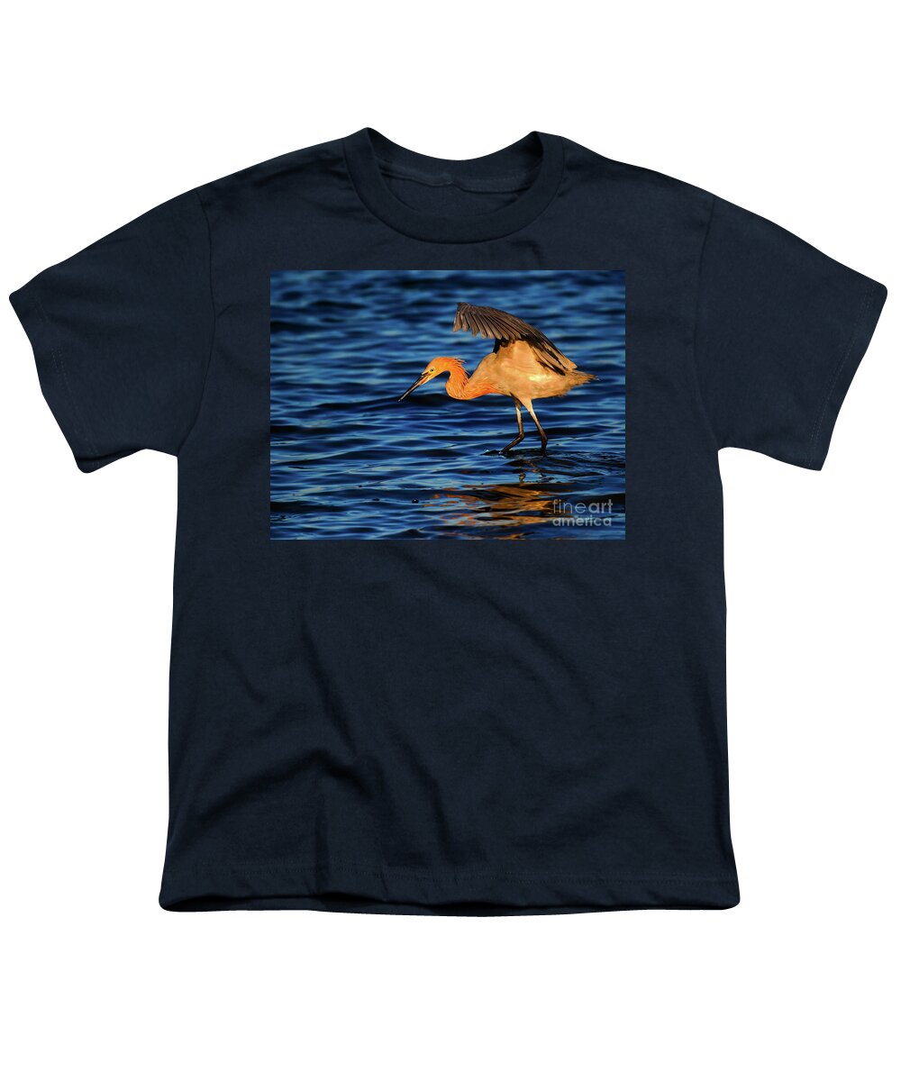Reddish Egret Youth T-Shirt featuring the photograph Reddish Egret Canopy In Blue by John F Tsumas