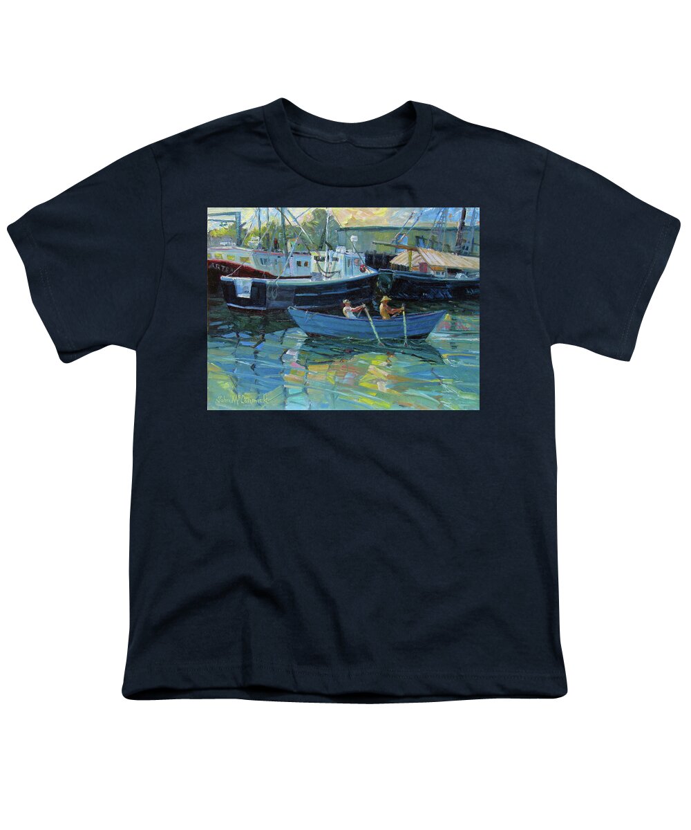 Dory Youth T-Shirt featuring the painting Rowing Smith Cove by John McCormick