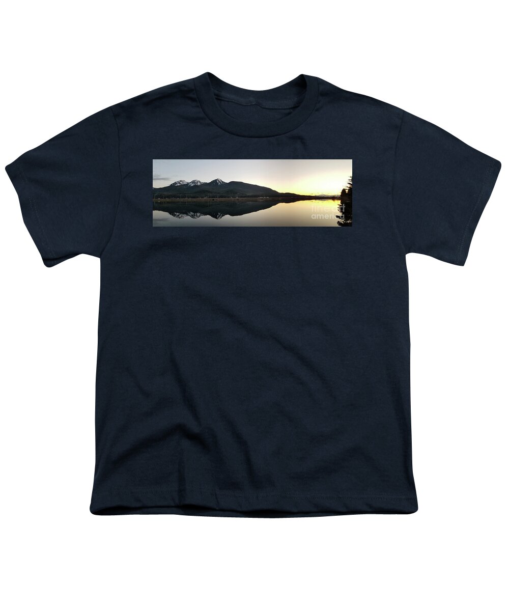 #alaska #juneau #ak #cruise #tours #vacation #peaceful #reflection #douglas #capitalcity #clearskies #postcard #evening #dusk #sunset #twinlakes #eagandrive Youth T-Shirt featuring the photograph Saw-Toothed Douglas by Charles Vice