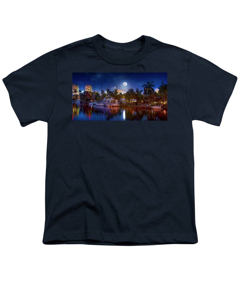 Fort Lauderdale Youth T-Shirt featuring the photograph Snow Moon Over Fort Lauderdale by Mark Andrew Thomas