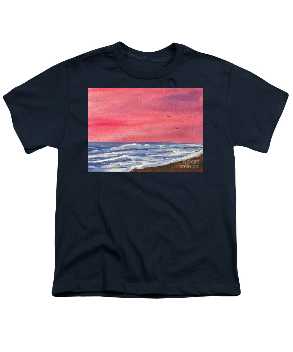 Sunset Youth T-Shirt featuring the painting Sunset Beach by Lisa Neuman