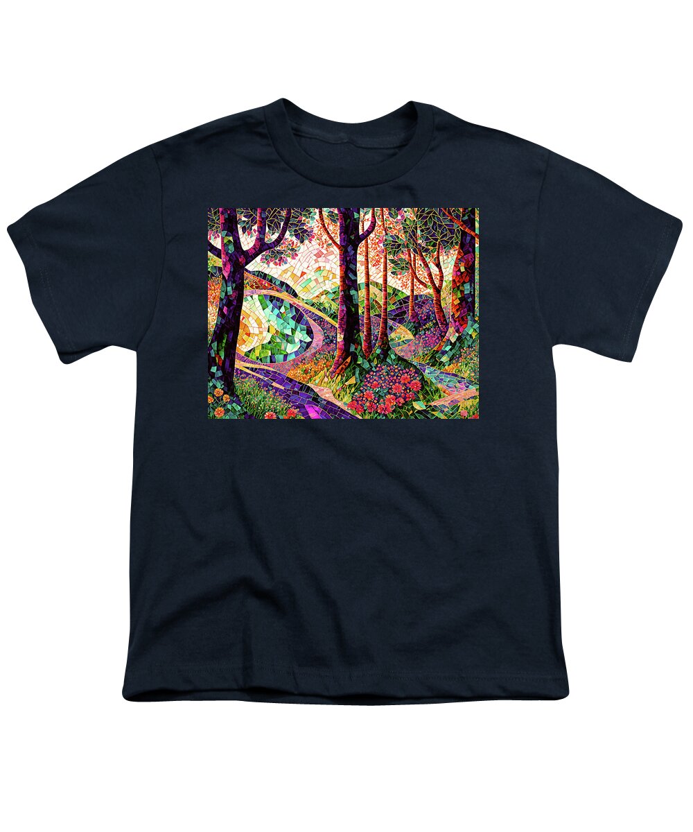 Winding Road Youth T-Shirt featuring the digital art The Long and Winding Road Mosaic by Peggy Collins