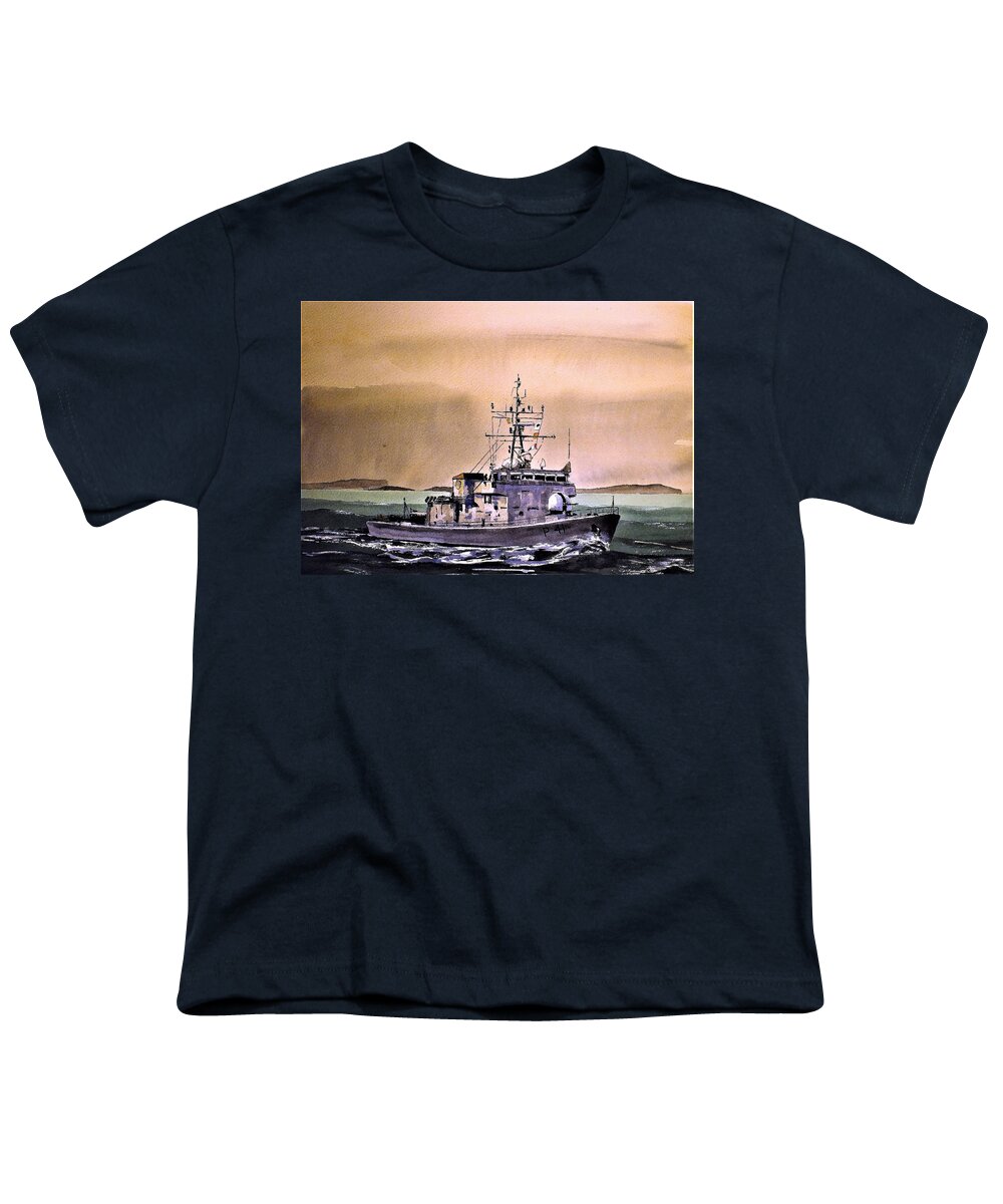 Naval Ships Youth T-Shirt featuring the painting The P41 CORVET IRISH NAVEY by Val Byrne