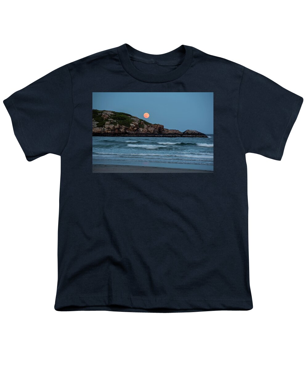 Gloucester Youth T-Shirt featuring the photograph The Strawberry Moon rising over Good Harbor Beach Gloucester MA Island by Toby McGuire