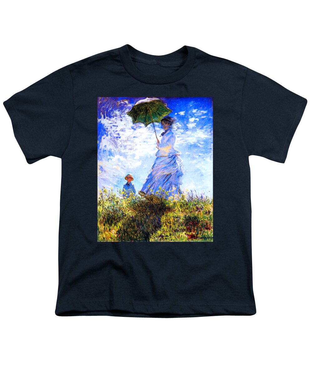 Claude Monet Youth T-Shirt featuring the painting The Walk Lady with a Parasol 1875 by Claude Monet