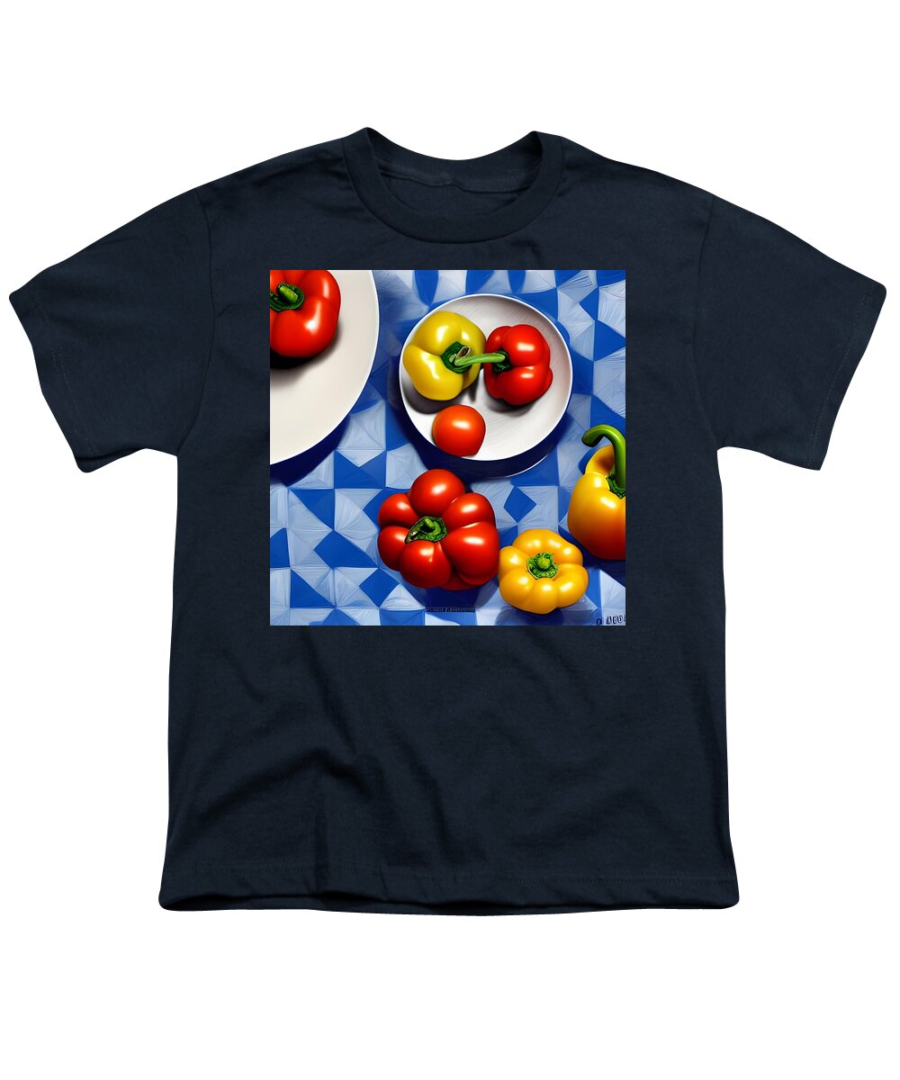 Fruit Youth T-Shirt featuring the digital art Tomatoes and Peppers by Katrina Gunn
