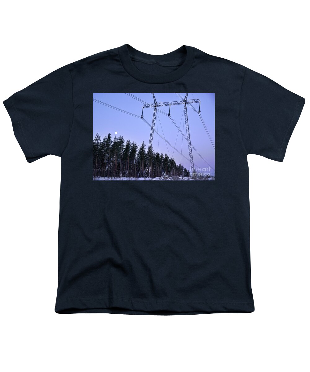 Power Line Youth T-Shirt featuring the photograph Transmission of electricity 3 by Esko Lindell