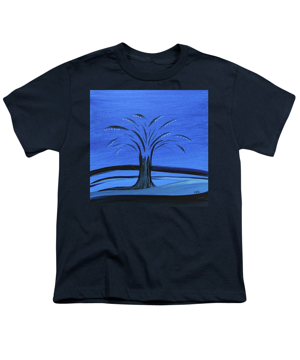 Tree Youth T-Shirt featuring the painting Tree in Blue by Corinne Carroll