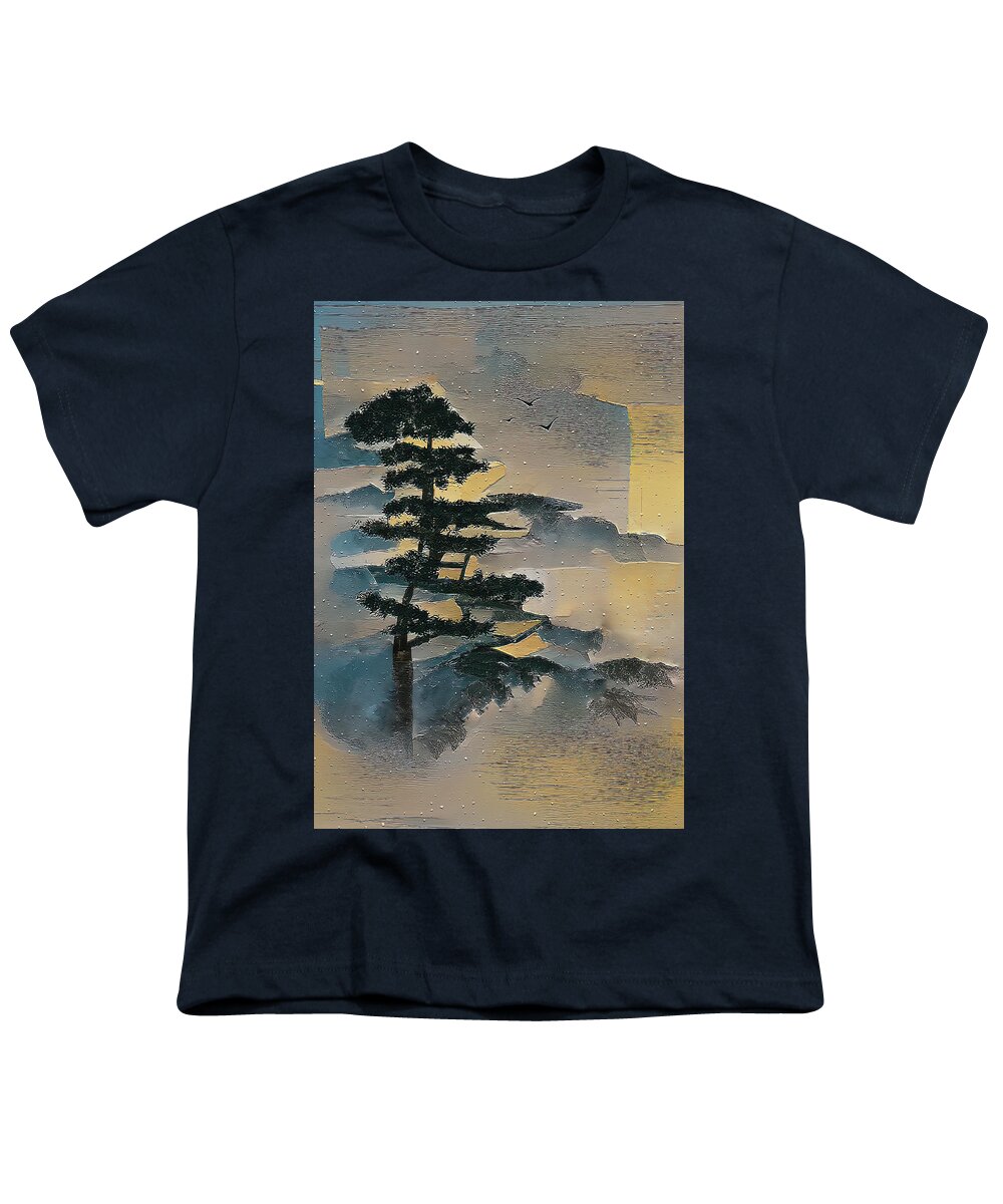 Tree Tops Youth T-Shirt featuring the digital art Tree Tops In The Mist by Deborah League