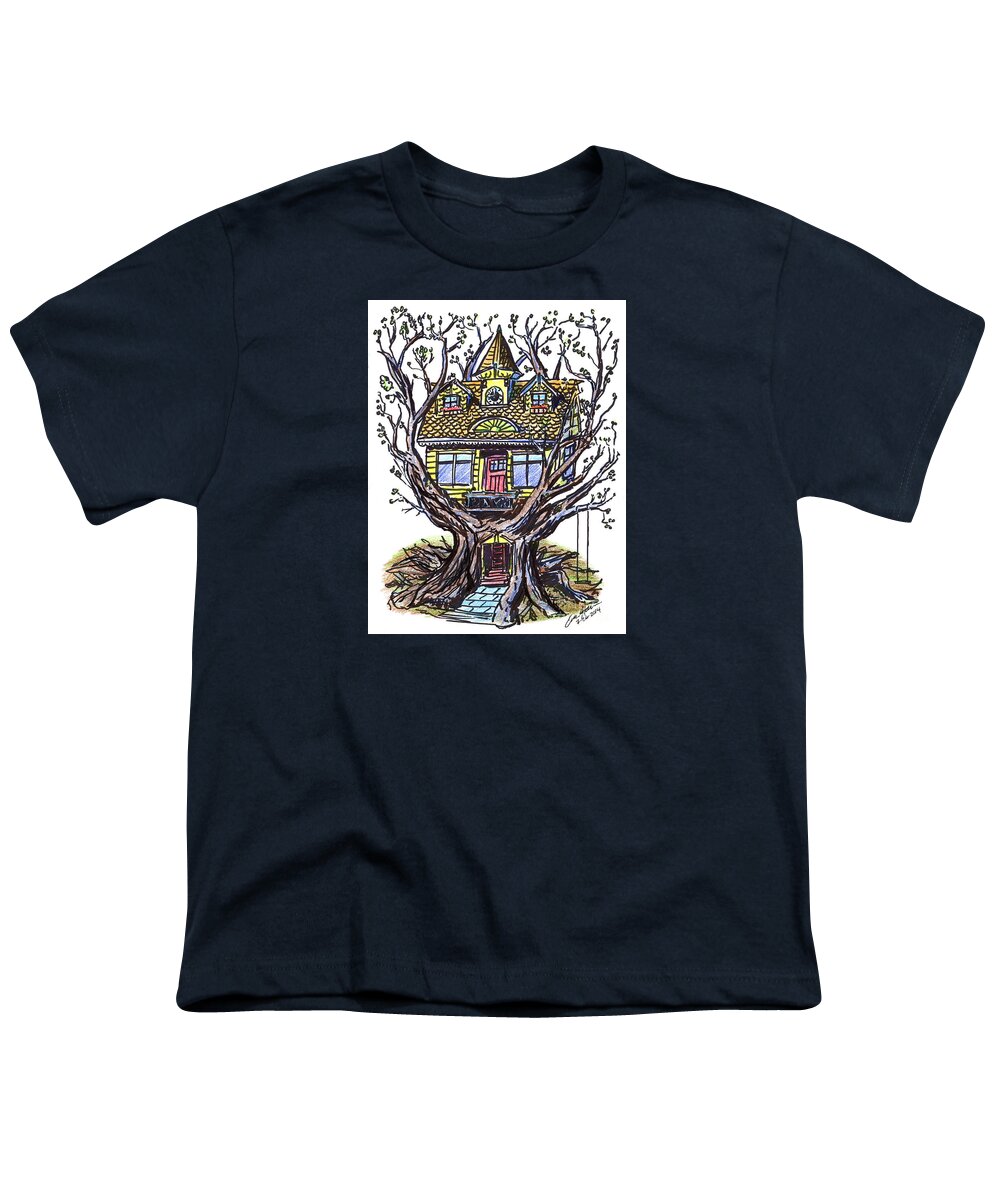 Treehouse Youth T-Shirt featuring the drawing Treehouse by Eric Haines