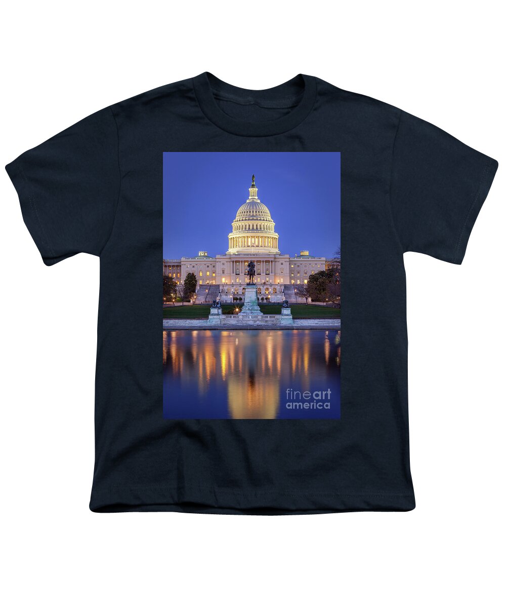Washington Youth T-Shirt featuring the photograph Twilight over US Capitol by Brian Jannsen