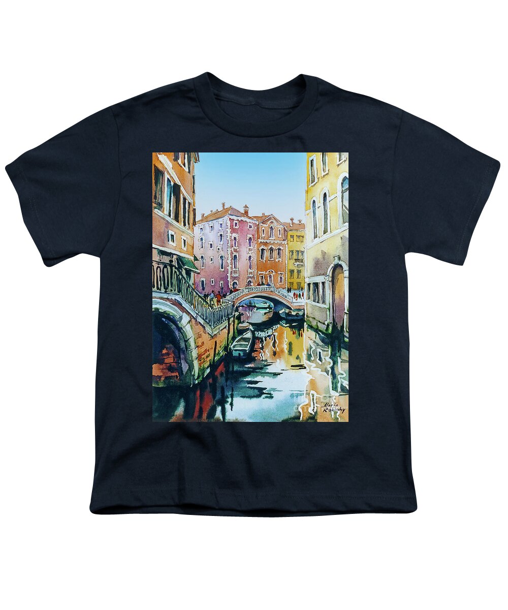 Venice Youth T-Shirt featuring the digital art Venetian Canal 3 by Maria Rabinky