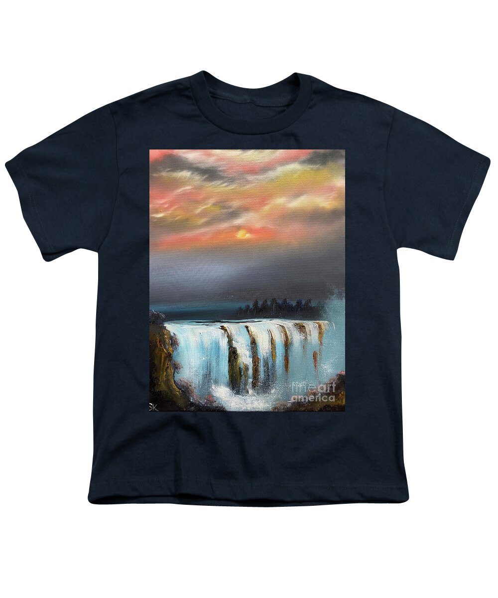 Victoria Falls Youth T-Shirt featuring the painting Victoria falls at night by Sharron Knight