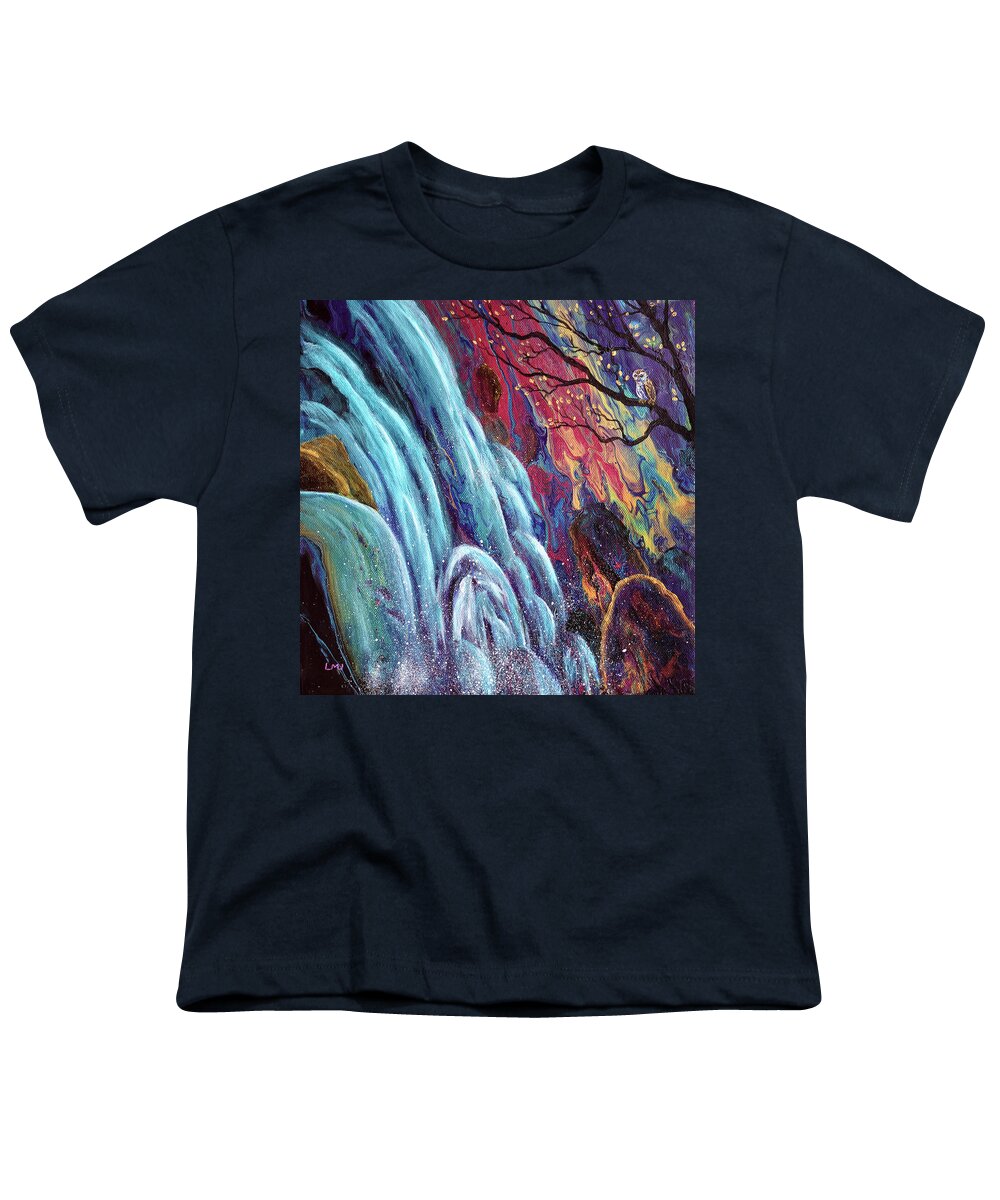Owl Youth T-Shirt featuring the painting Waterfall Sentinel by Laura Iverson