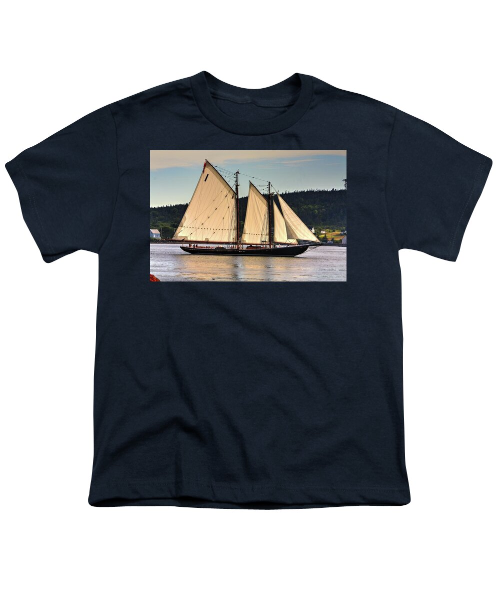 The Bluenose Ll Out Of Lunenberg Nova Scotia En Route To Digby Nova Scotia Via Petit Passage Bay Of Fundy Sea Oceans Ships Sail Land Water Clipper Youth T-Shirt featuring the photograph We are sailing by David Matthews