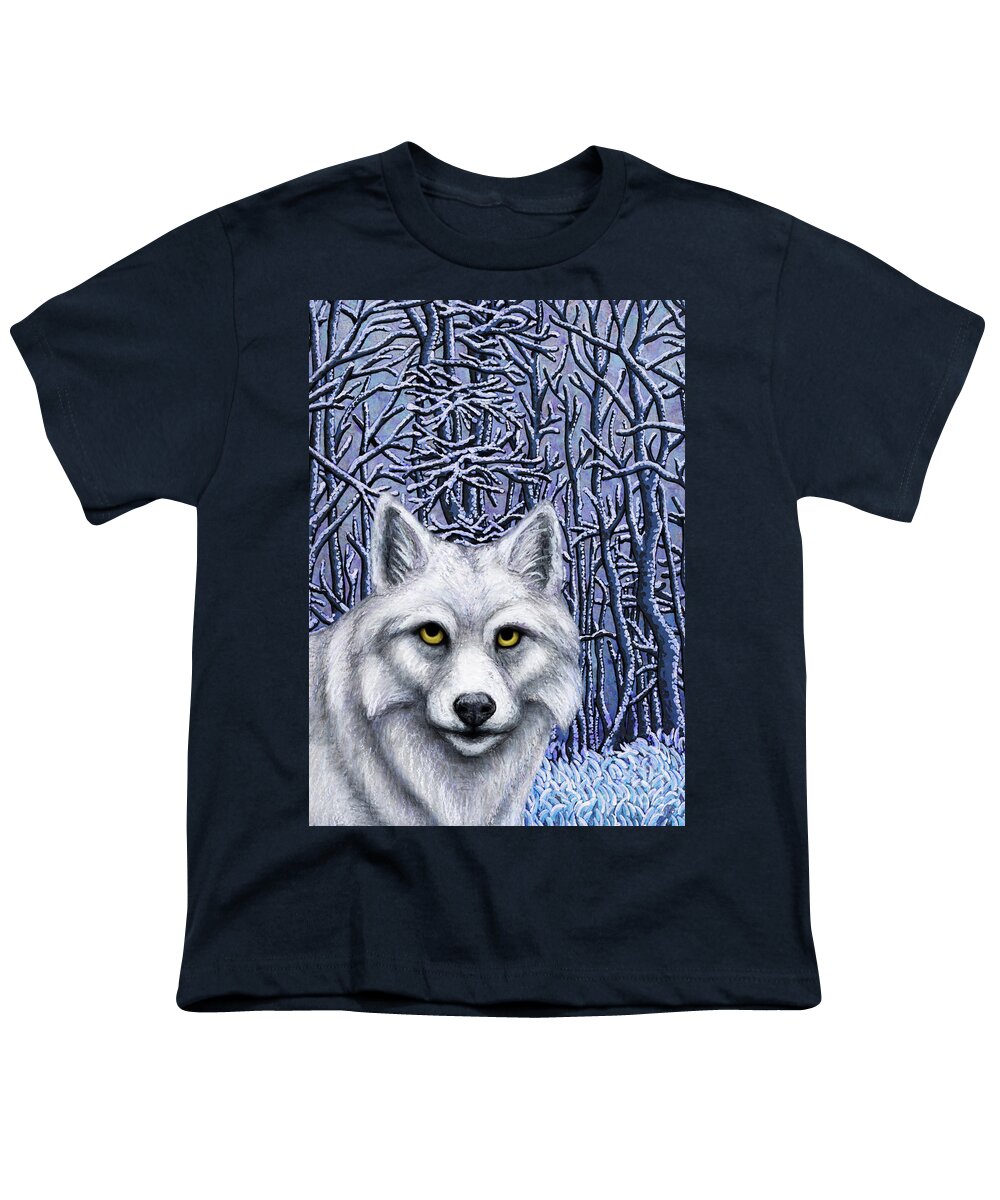 Wolf Youth T-Shirt featuring the painting Winter Wonderland Wolf by Amy E Fraser