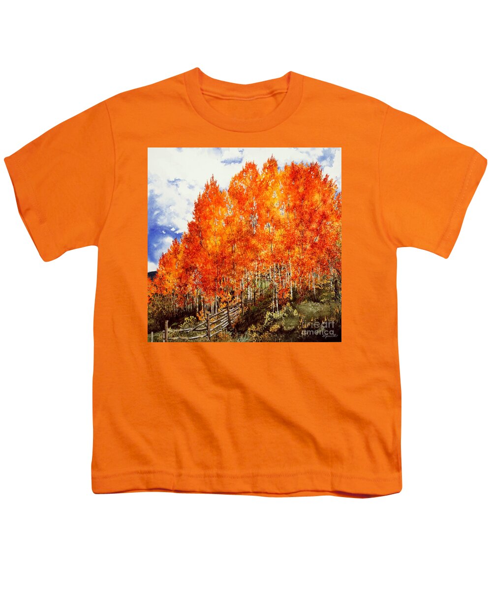 Watercolor Trees Youth T-Shirt featuring the painting Flaming Aspens 2 by Barbara Jewell