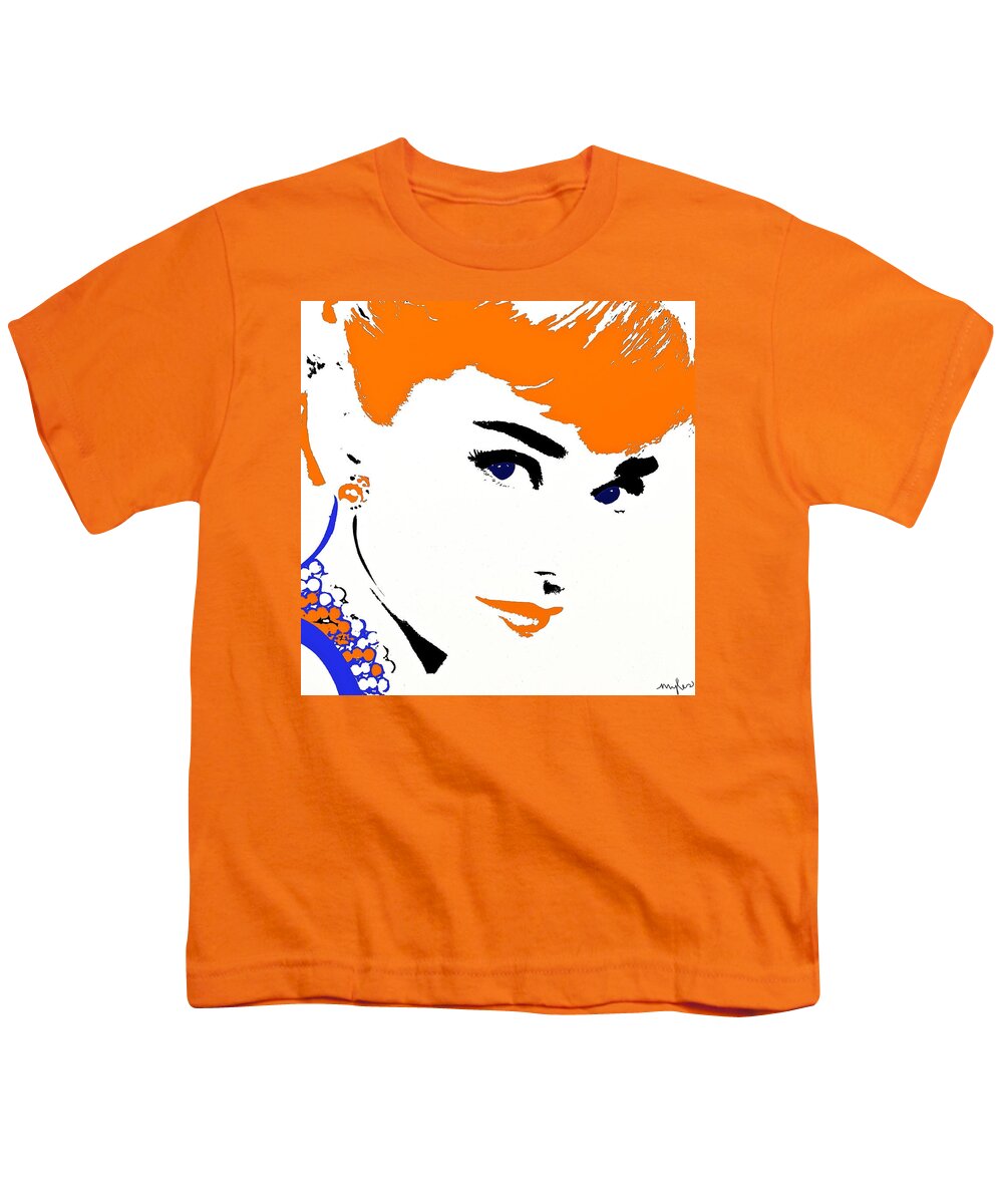 Audrey So Beautiful In Orange And Blue Youth T-Shirt featuring the painting Audrey So Beautiful in Orange and Blue by Saundra Myles