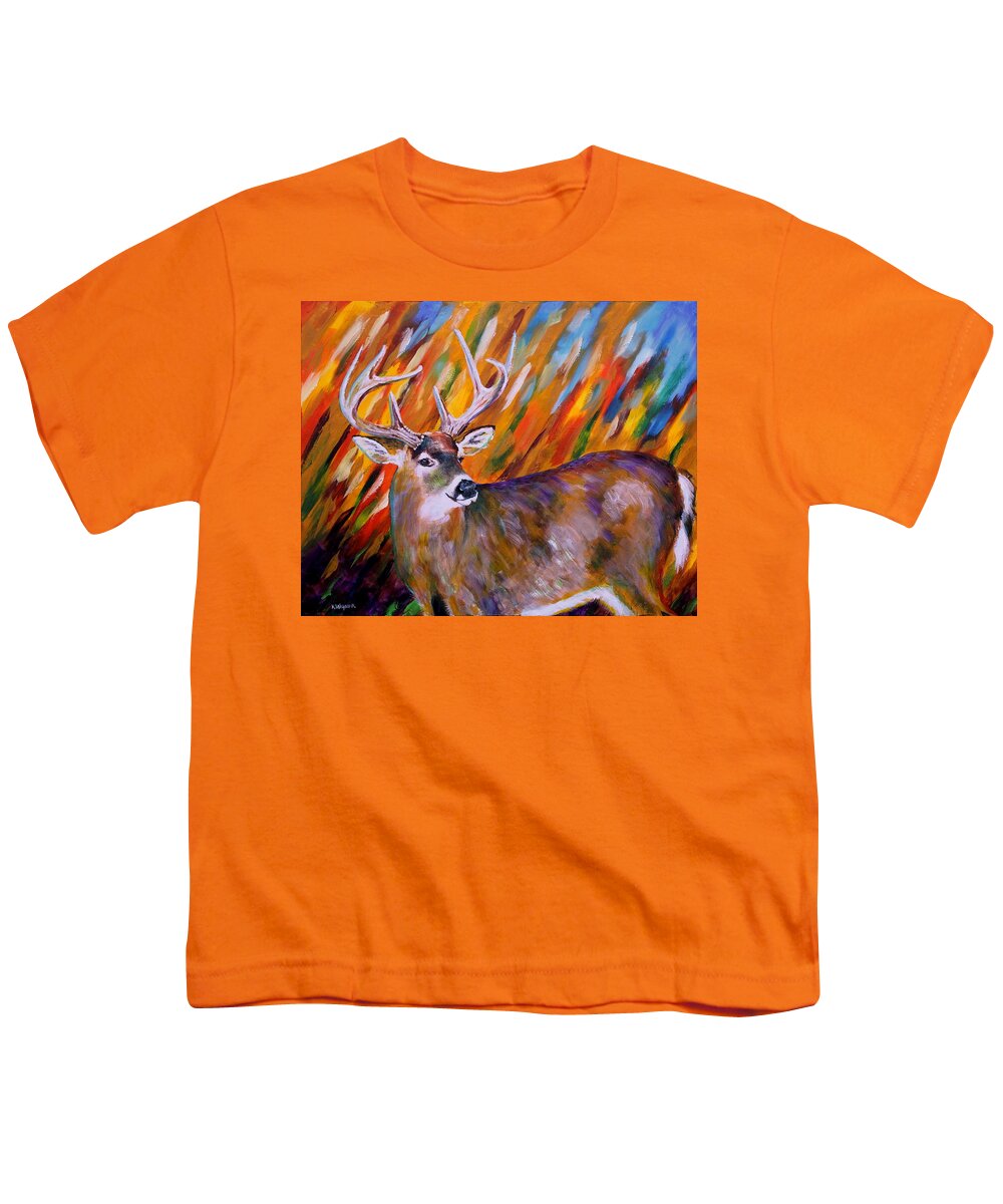 Deer Youth T-Shirt featuring the painting Buck Late Fall by Karl Wagner